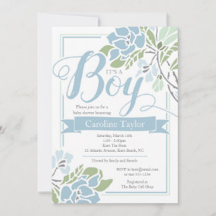 Invitación a la ducha Blue Floral Baby Boy
