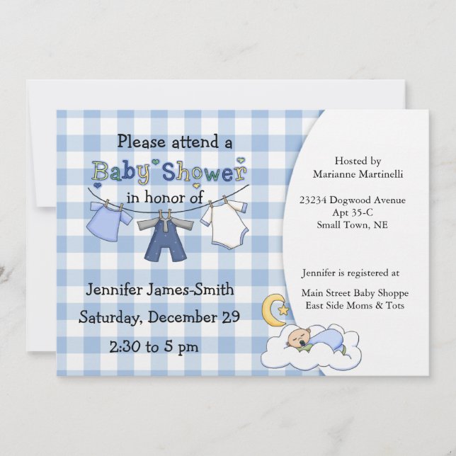 Invitación a la ducha Blue Gingham Baby Boy (Anverso)