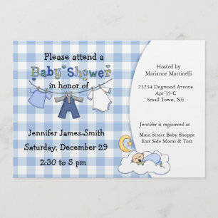 Invitación a la ducha Blue Gingham Baby Boy