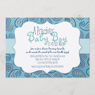 Invitación a la ducha Blue Paisley Baby Boy