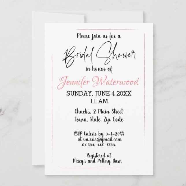 Invitación a la DUCHA BRIDAL (Anverso)