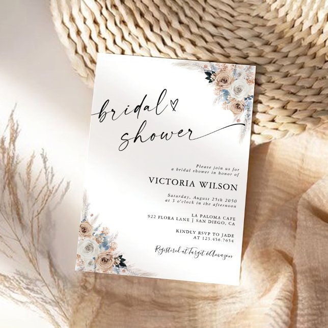 Invitación A La Ducha Bridal De Boho Marfil Y Blue (Subido por el creador)