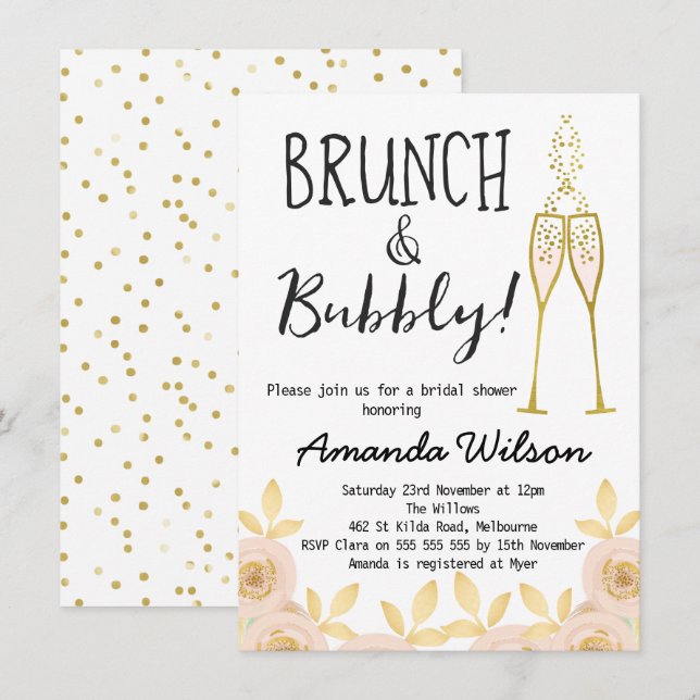 Invitación A La Ducha Bridal De Brunch Y Bubbly (Anverso / Reverso)