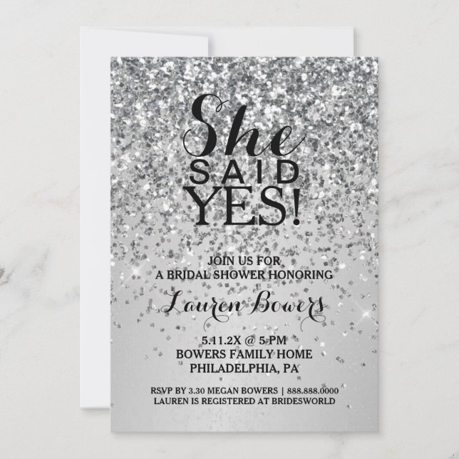 Invitación A La Ducha Bridal Dijo Sí Purpurina Pla (Anverso)