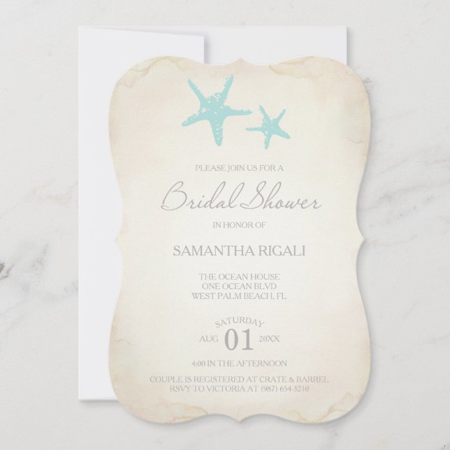 Invitación a la DUCHA BRIDAL - Starfish de playa (Anverso)