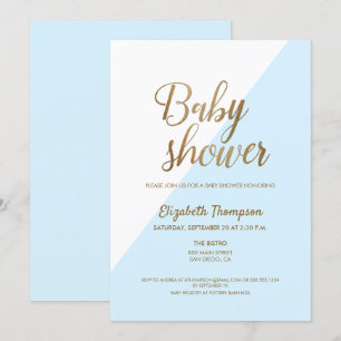 Invitación a la ducha Ca para niños de oro y azul 