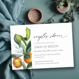 Invitación a la ducha citrus Naranja Boho botánico