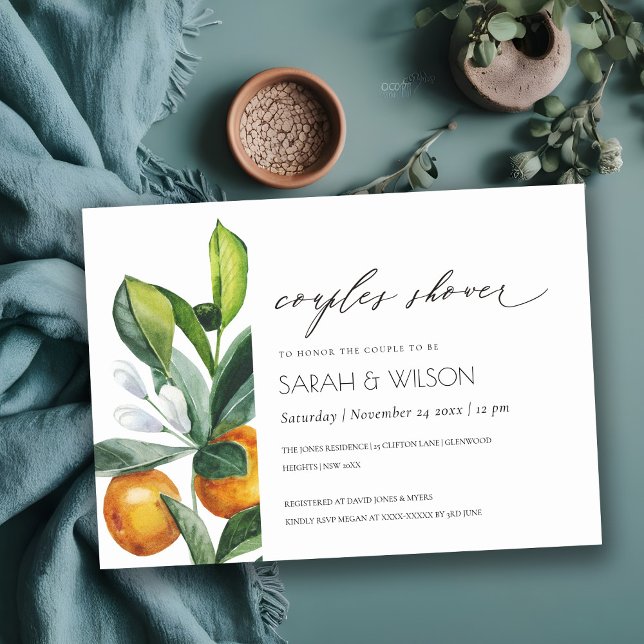 Invitación a la ducha citrus Naranja Boho botánico (Subido por el creador)