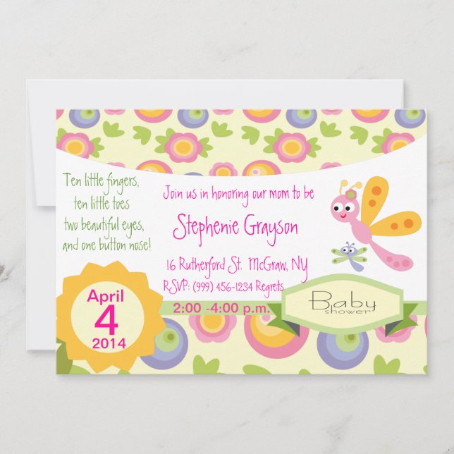 Invitación a la ducha con Bonito Dragonfly (Anverso)