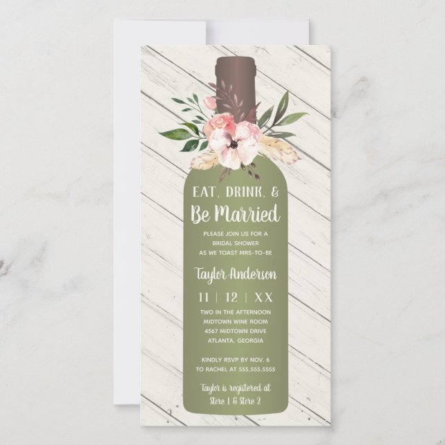 Invitación a la ducha con botella de vino (Anverso)