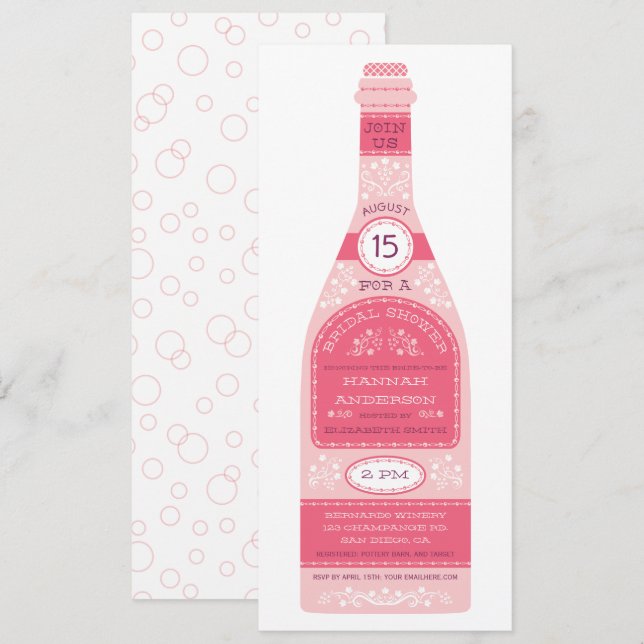Invitación a la ducha con botella de vino retro (Anverso / Reverso)