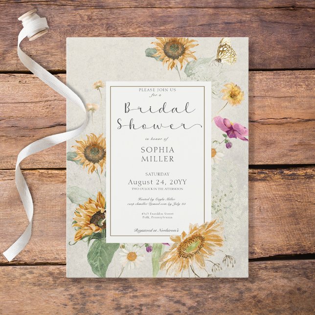 Invitación a la ducha con crema de girasol de vera (Vintage Summer Sunflower Cream Bridal Shower Invitation Postcard)