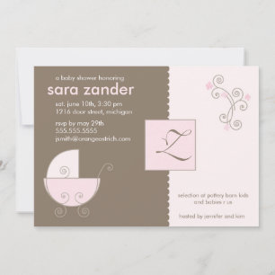Invitación a la ducha con cubierta rosada monogram