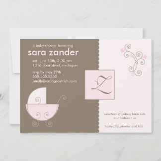 Invitación a la ducha con cubierta rosada monogram