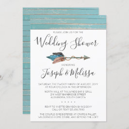 Invitación a la ducha con flechas de plumas rustic