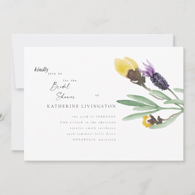 Invitación a la ducha con flores amarillas y de la (Anverso)