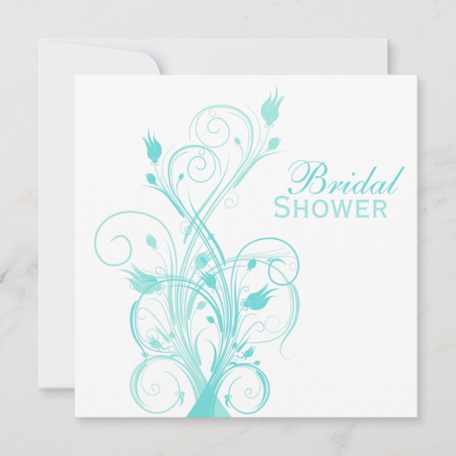 Invitación a la ducha con flores azules y blancas (Anverso)