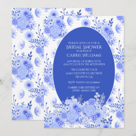 Invitación a la ducha con flores azules y blancas