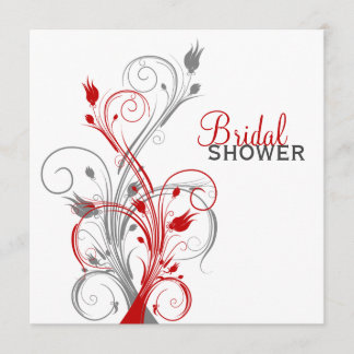 Invitación a la ducha con flores blancas, rojas y 