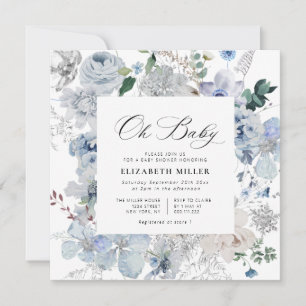 Invitación a la ducha con flores blancas y azules