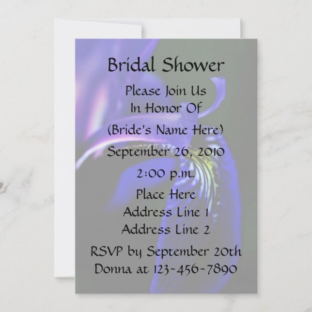 Invitación a la ducha con flores Blue Iris Bridal  (Anverso)