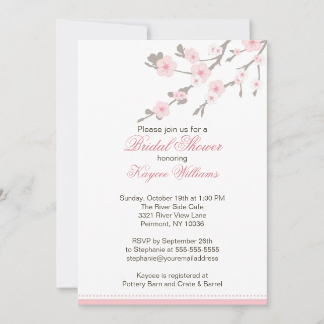 Invitación a la ducha con flores de cerezo (Anverso)