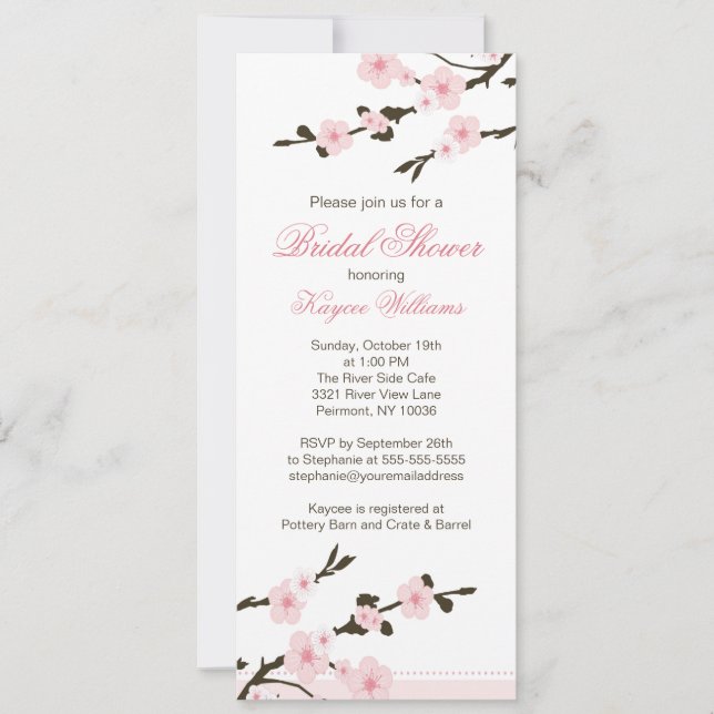 Invitación a la ducha con flores de cerezo (Anverso)