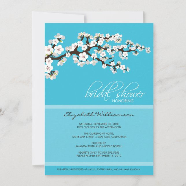Invitación a la ducha con flores de cerezo (aqua) (Anverso)