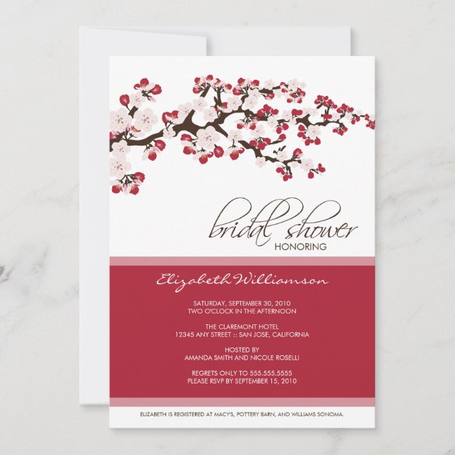 Invitación a la ducha con flores de cerezo (crimso (Anverso)