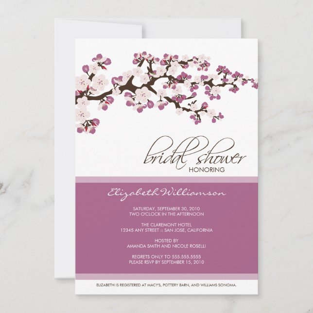 Invitación a la ducha con flores de cerezo (lavand (Anverso)