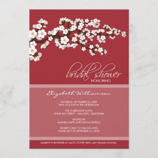 Invitación a la ducha con flores de cerezo (rojo)