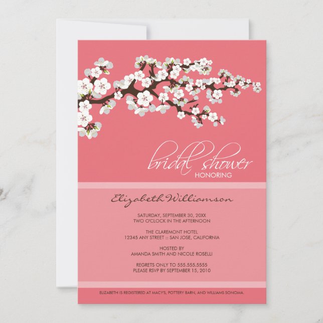 Invitación a la ducha con flores de cerezo (rosa) (Anverso)