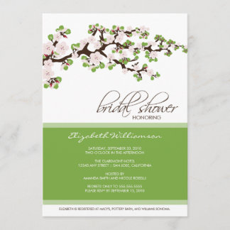 Invitación a la ducha con flores de cerezo (verde)
