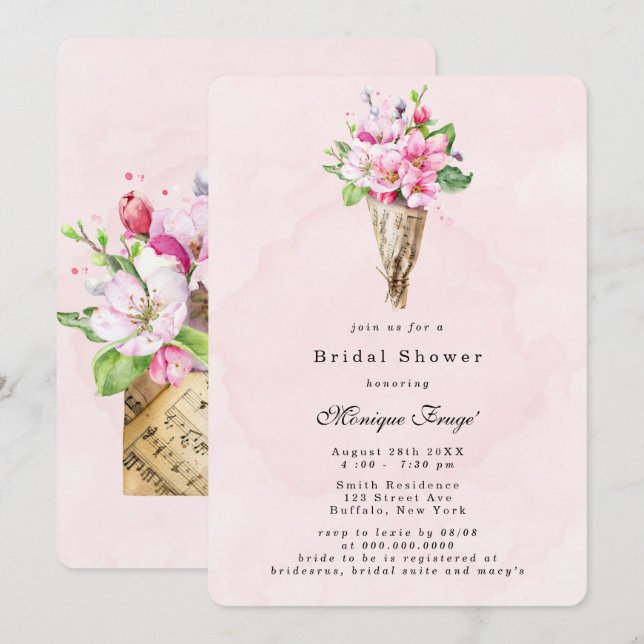 Invitación a la ducha con flores de flores de manz (Anverso / Reverso)