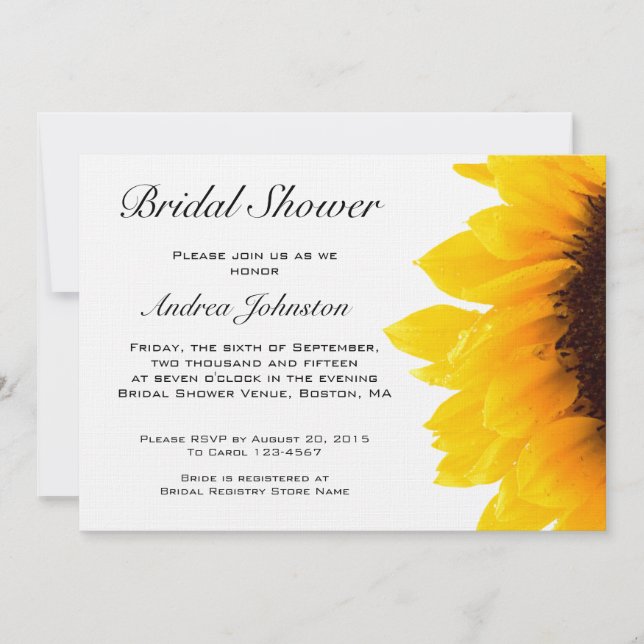 Invitación a la ducha con flores de girasol negro  (Anverso)