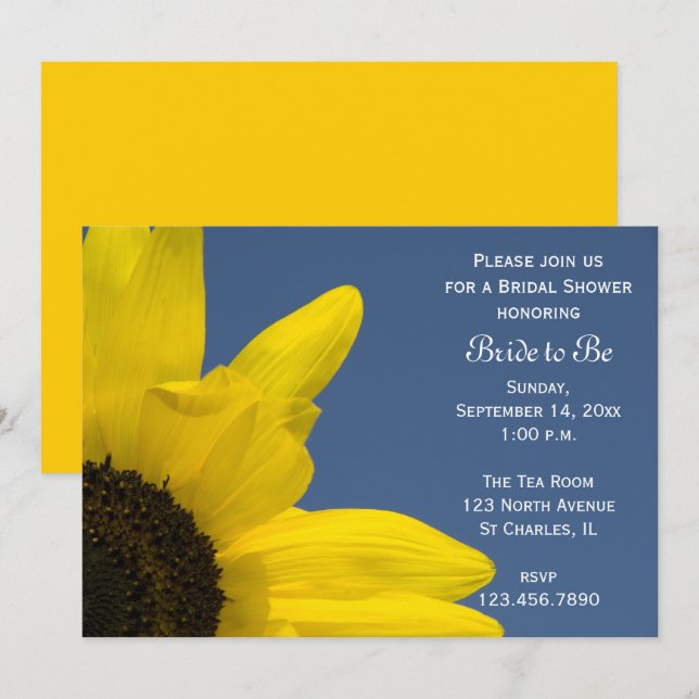 Invitación a la ducha con flores de girasol y ciel (Anverso / Reverso)
