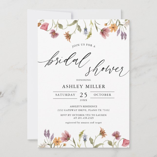 Invitación a la ducha con flores de invierno en el (Anverso)