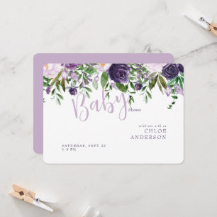Invitación a la ducha con flores de lavanda y rosa