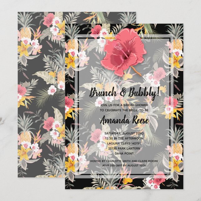 Invitación a la ducha con flores de piña tropical (Anverso / Reverso)