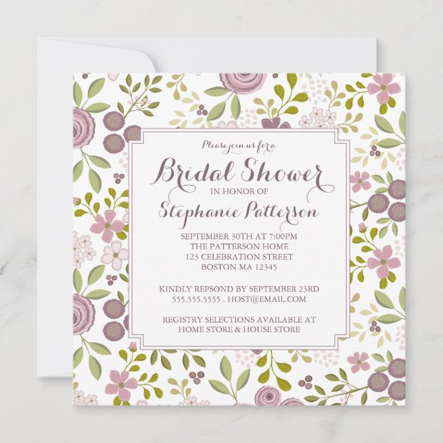 Invitación a la ducha con flores de primavera (Anverso)