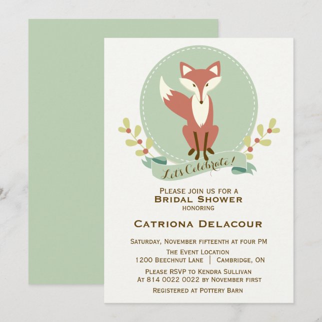 Invitación a la ducha con flores de retrato de Fox (Anverso / Reverso)