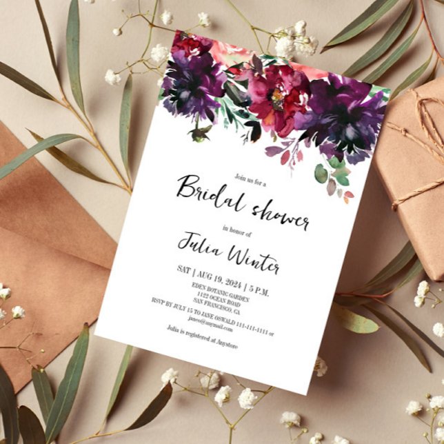 Invitación a la ducha con flores de vino rojo (Subido por el creador)