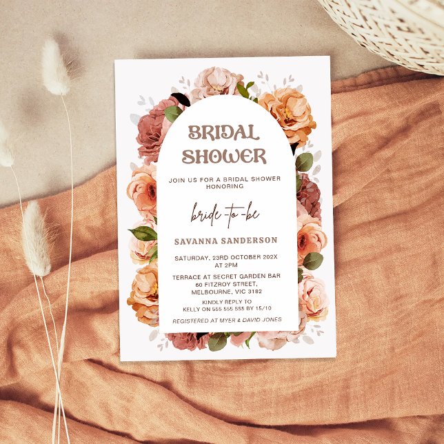 Invitación a la ducha con flores en el arco modern (Modern Floral Bridal Shower Invitation, Fall Floral Bridal Shower Invite, Arch, Terracotta, Boho)