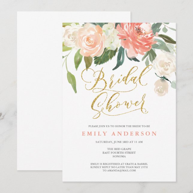 Invitación a la ducha con flores florales en flor  (Anverso / Reverso)