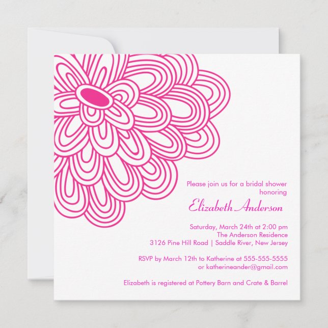 Invitación a la ducha con flores rosas calientes (Anverso)