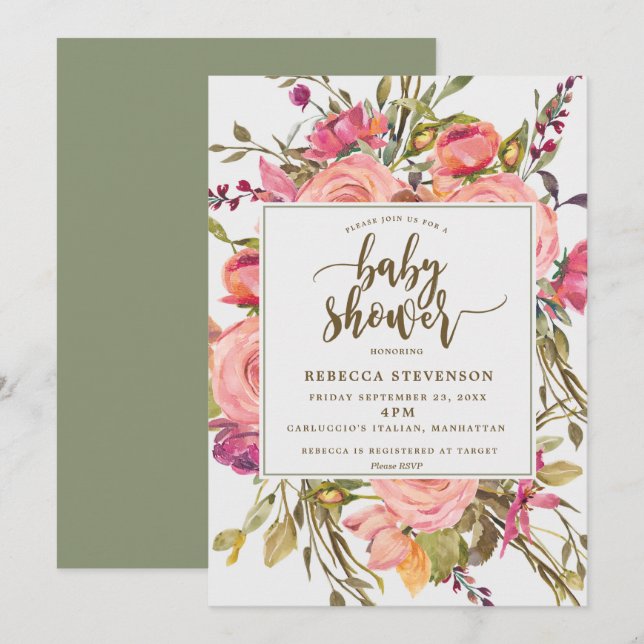 invitación a la ducha con flores silvestres de boh (Anverso / Reverso)