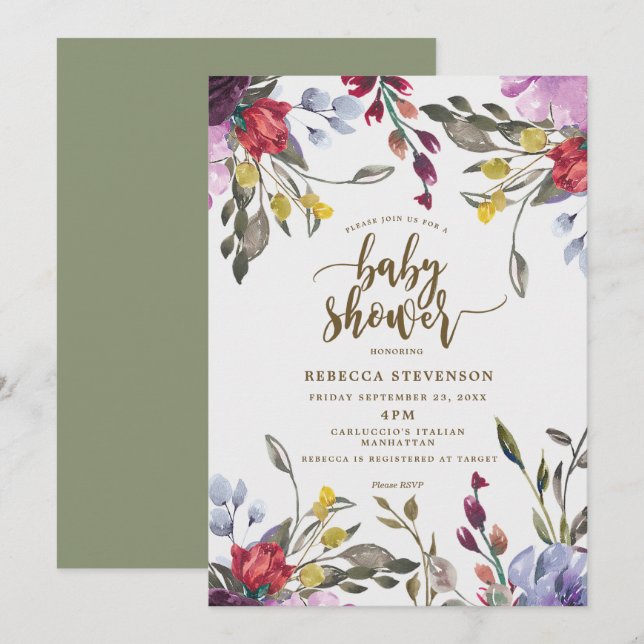 invitación a la ducha con flores silvestres de boh (Anverso / Reverso)