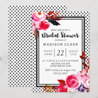 Invitación a la ducha con flores y puntos rosados 