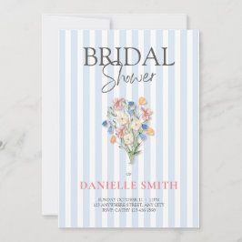 Invitación a la ducha con franjas azules y flores