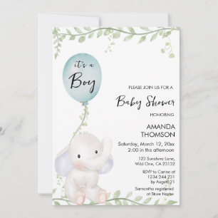 Invitación a la ducha con globo elefante lindo